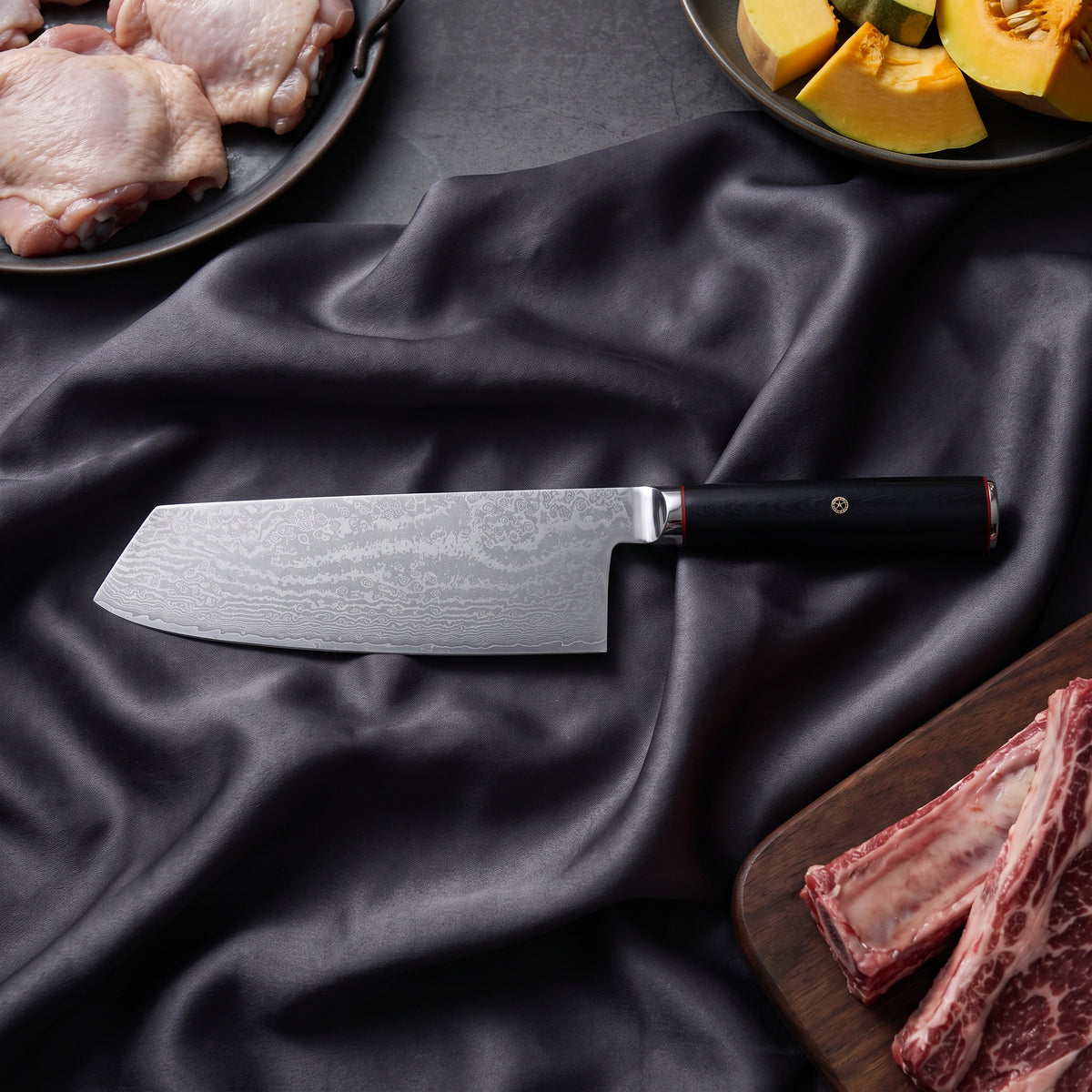Tsurugi Cleaver Knife · on the cutting board