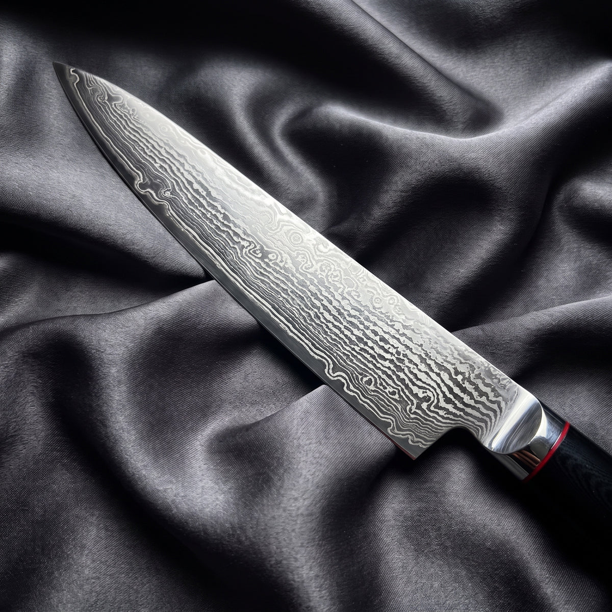 Tsurugi Petty Utility Knife · Damascus blade close-up