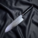Tsurugi Santoku Knife · full blade on black silk